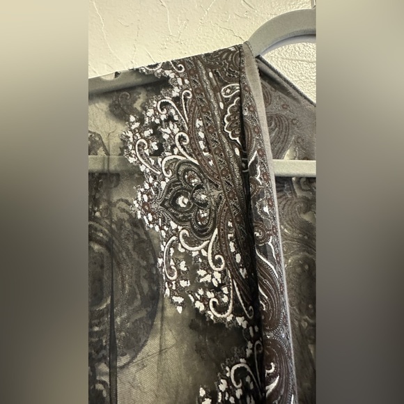 Chic Black Sheer Kimono with Fringe Detail - One Size Fits All - Picture 3 of 3